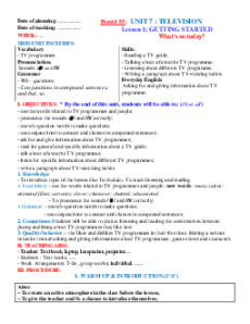 Giáo án Unit 7: Television Tiếng Anh 6 Global success