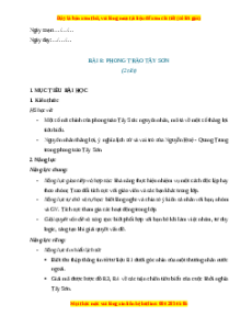 Giáo án Bài 8 Lịch sử 8 Chân trời sáng tạo (2024): Phong trào Tây Sơn