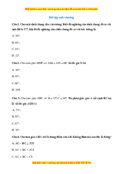 Trắc nghiệm Bài tập cuối chương 7 Toán 7 Cánh diều