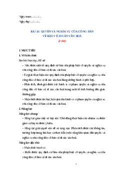 Giáo án Bài 13. Quyền và nghĩa vụ của công dân về bảo vệ di sản văn hóa KTPL 12 Cánh diều