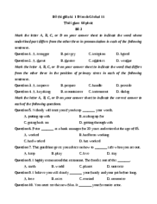 Đề thi giữa kì 1 Tiếng Anh 11 Friends global (đề 3)