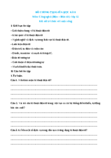 Đề cương ôn tập giữa kì 2 Công nghệ 12 Điện, Điện tử Kết nối tri thức