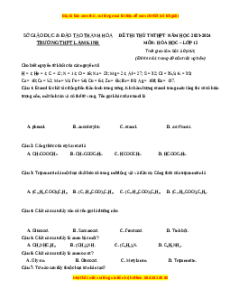 Đề thi thử tốt nghiệp Hóa học trường THPT Lam Kinh lần 1 năm 2024