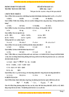 Đề thi cuối kì 1 Hóa học 9 trường THCS Nguyễn Trãi