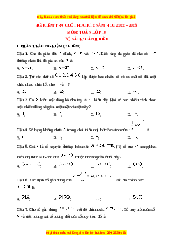 Đề thi cuối học kì 2 Toán 10 Cánh diều có đáp án (Đề 5)