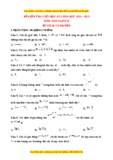 Đề thi cuối học kì 2 Toán 10 Cánh diều có đáp án (Đề 5)