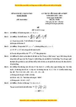 Đề thi vào 10 Toán Tỉnh Ninh Thuận năm 2023-2024