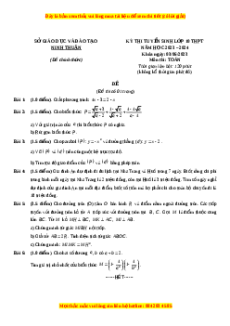 Đề thi vào 10 Toán Tỉnh Ninh Thuận năm 2023-2024