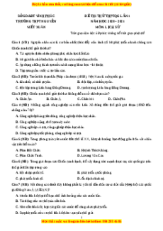 Đề thi thử Lịch Sử trường Nguyễn Viết Xuân lần 1 năm 2021