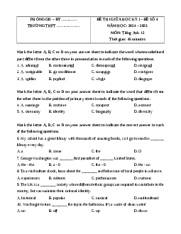 Đề thi giữa kì 1 Tiếng Anh 12 Global success (Đề 4)