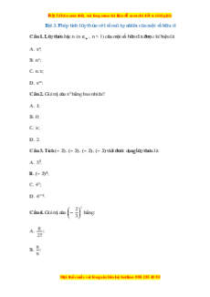 Trắc nghiệm Phép tính lũy thừa với số mũ tự nhiên của một số hữu tỉ Toán 7 Cánh diều