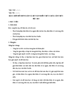 Giáo án Biến đổi đơn giản và rút gọn biểu thức chứa căn thức bậc hai Toán 9 Kết nối tri thức