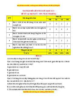 Đề thi giữa kì 1 Lịch sử 11 Cánh diều (đề 3)