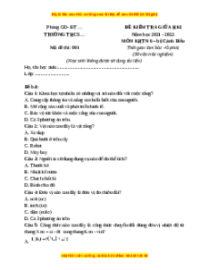 Đề thi giữa kì 1 KHTN 6 Cánh diều - Đề 1