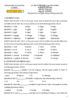 Đề thi vào 10 Tiếng Anh Tỉnh Cà Mau năm 2023-2024