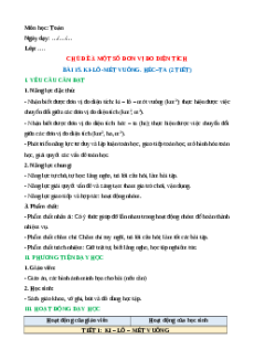 Giáo án Ki-lô-mét vuông. Héc-ta Toán lớp 5 Kết nối tri thức