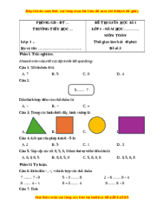Đề thi cuối kì 1 Toán lớp 1 Kết nối tri thức (Đề 3)