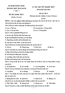 Đề thi thử tốt nghiệp 2025 Địa lí THPT Tháp Mười-Đồng Tháp