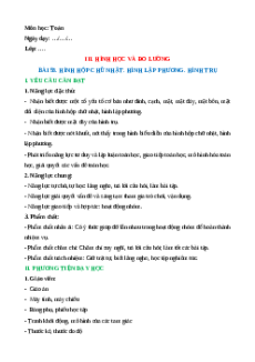 Giáo án Hình hộp chữ nhật. Hình lập phương. Hình trụ Toán lớp 5 Cánh diều