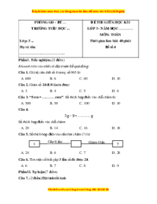 Đề thi giữa kì 1 Toán lớp 3 Cánh diều (Đề 4)