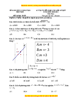 Đề thi vào 10 môn Toán tỉnh Phú Thọ (Hệ không chuyên) năm 2021