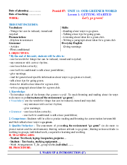 Giáo án Unit 11: Our greener world Tiếng Anh 6 Global success