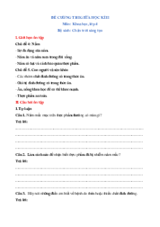 Đề cương ôn tập giữa kì 2 Khoa học lớp 4 Chân trời sáng tạo