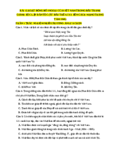Trắc nghiệm Bài 12: Hoạt động đối ngoại của Việt Nam trong đấu tranh giành độc lập dân tộc (từ đầu thế kỉ XX đến Cách mạng tháng Tám năm 1945) Lịch sử 12 Đúng-Sai, Trả lời ngắn 2025