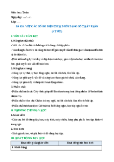 Giáo án Viết các số đo diện tích dưới dạng số thập phân Toán lớp 5 Chân trời sáng tạo