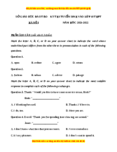 Đề chính thức Tiếng Anh vào 10 Hà Nội năm 2021