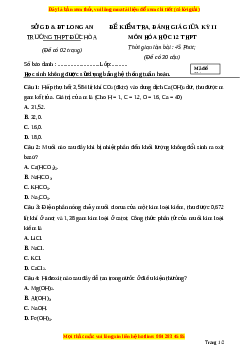 Đề thi giữa kì 2 Hóa học 12 trường THPT Đức Hòa - Long An năm 2023