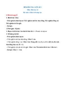 Bộ 6 đề thi giữa kì 1 Hóa học 12 Chân trời sáng tạo cấu trúc mới có tự luận