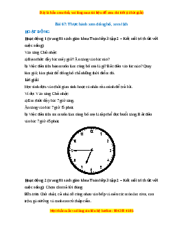 Giải Sgk Toán lớp 3 Bài 67: Thực hành xem đồng hồ, xem lịch (Kết nối tri thức)