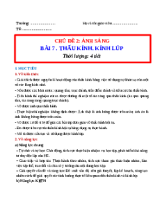 Giáo án Bài 7: Thấu kính. Kính lúp Khoa học tự nhiên 9 Chân trời sáng tạo