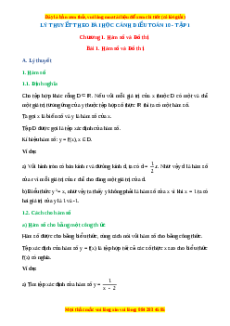 Lý thuyết Bài 1: Hàm số và đồ thị Toán 10 Cánh diều