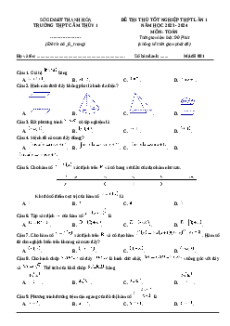Đề thi thử tốt nghiệp Toán trường THPT Cẩm Thủy 1 lần 1 năm 2024