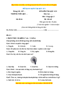 Đề thi cuối kì 1 Công nghệ lớp 3 Kết nối tri thức (Đề 3)