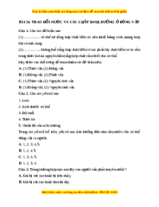 Trắc nghiệm Trao đổi nước và các chất dinh dưỡng ở động vật KHTN 7 Cánh diều
