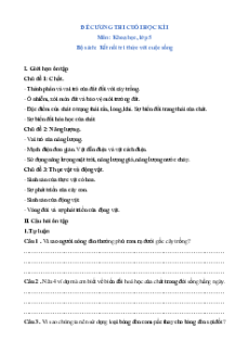 Đề cương ôn tập cuối học kì 1 Khoa học lớp 5 Kết nối tri thức