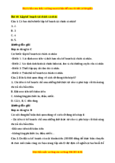 Trắc nghiệm Bài 10: Lập kế hoạch tài chính cá nhân KTPL 10 Cánh diều
