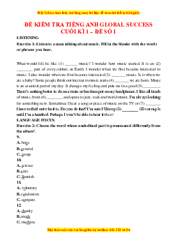 Đề thi cuối kì 1 Tiếng Anh 7 Global success (Đề 1 kèm file nghe)