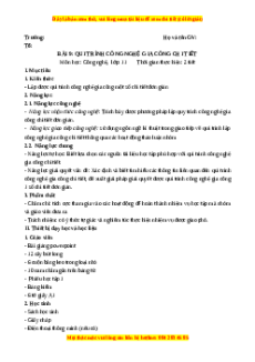 Giáo án Bài 9 Công nghệ cơ khí 11 Kết nối tri thức: Quy trình công nghệ gia công chi tiết