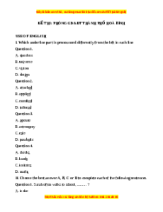 Đề thi cuối kì 2 Tiếng Anh 9 PGD TP Hoà Bình năm 2023