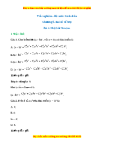 Trắc nghiệm Nhị thức Newton Toán 10 Cánh diều