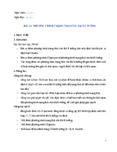 Giáo án Bài 11 Vật Lí 12 Kết nối tri thức (2025): Phương trình trạng thái của khí lí tưởng