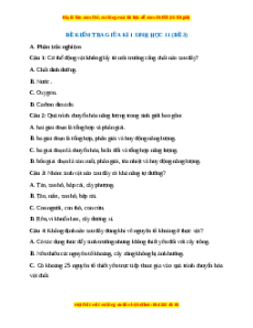 Đề thi giữa kì 1 Sinh học 11 Chân trời sáng tạo (đề 1)