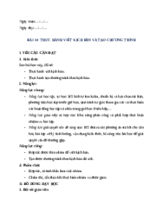 Giáo án Chủ đề F Bài 14 Tin học lớp 5 Cánh diều: Thực hành viết kịch bản và tạo chương trình