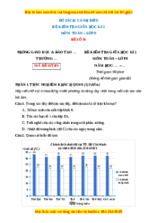 Đề thi giữa kì 2 Toán 8 Cánh diều (Đề 1)
