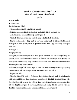 Giáo án Bài 2: Hội nhập kinh tế quốc tế KTPL 12 Cánh diều