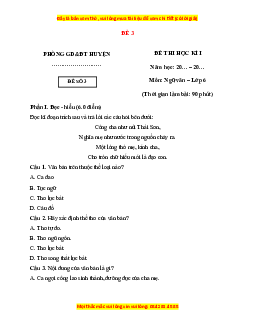 Đề thi cuối kì 1 Ngữ văn 6 Kết nối tri thức (đề 3)